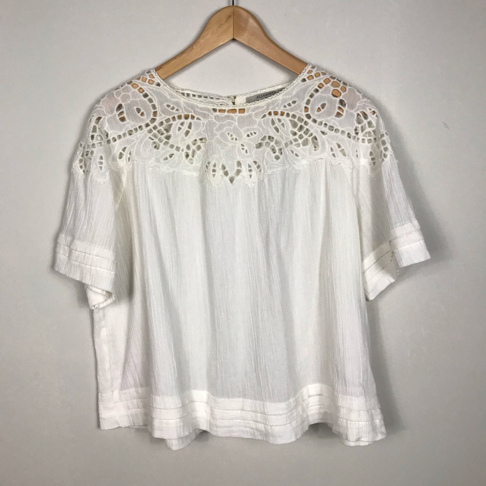 All Saints Lise Broderie Top Lace Cotton Blouse in Chalk White Size S